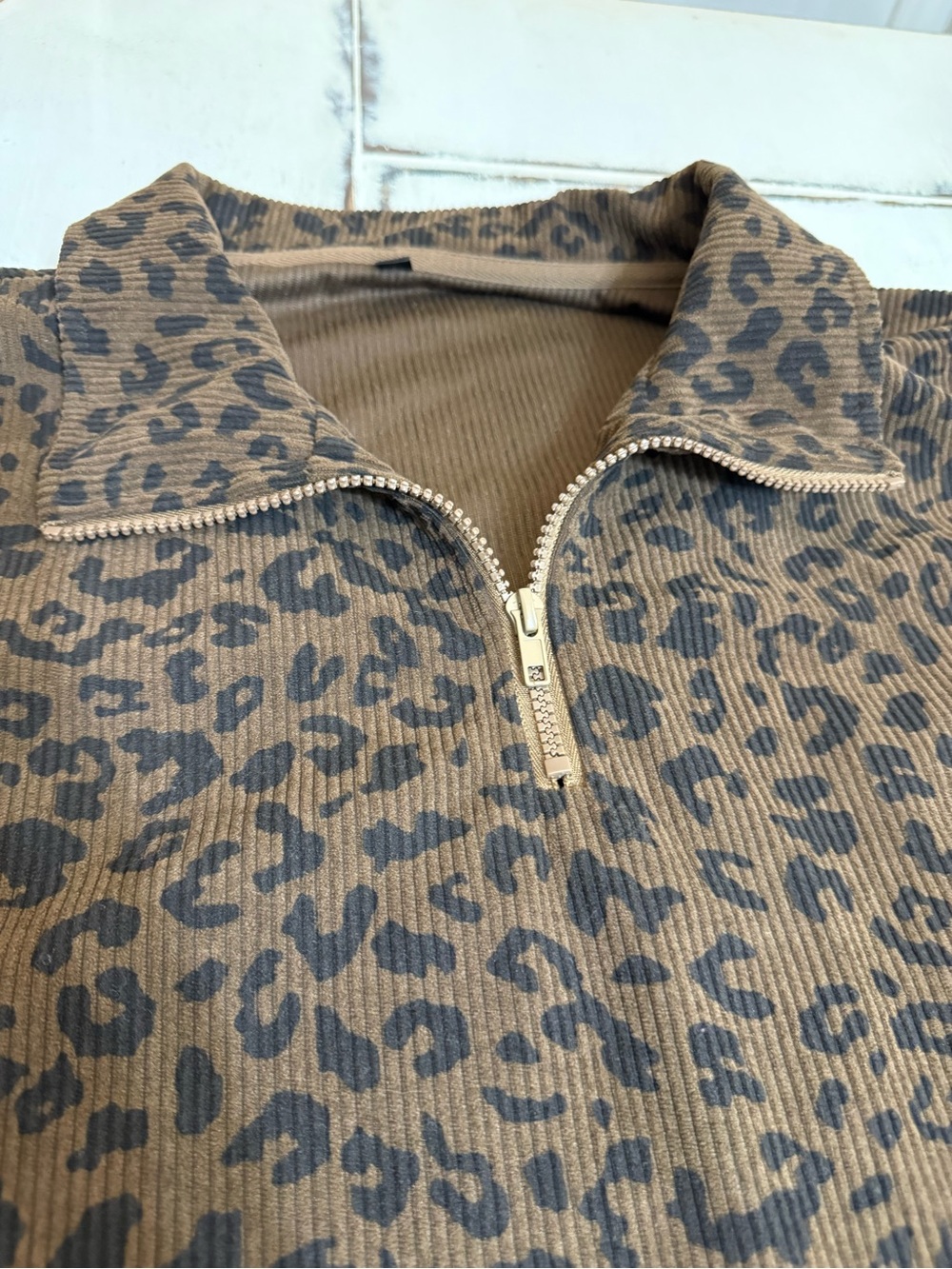 Boho oversized Leopard Print Quarter-Zip Pullover Size Large - Picture 6 of 15